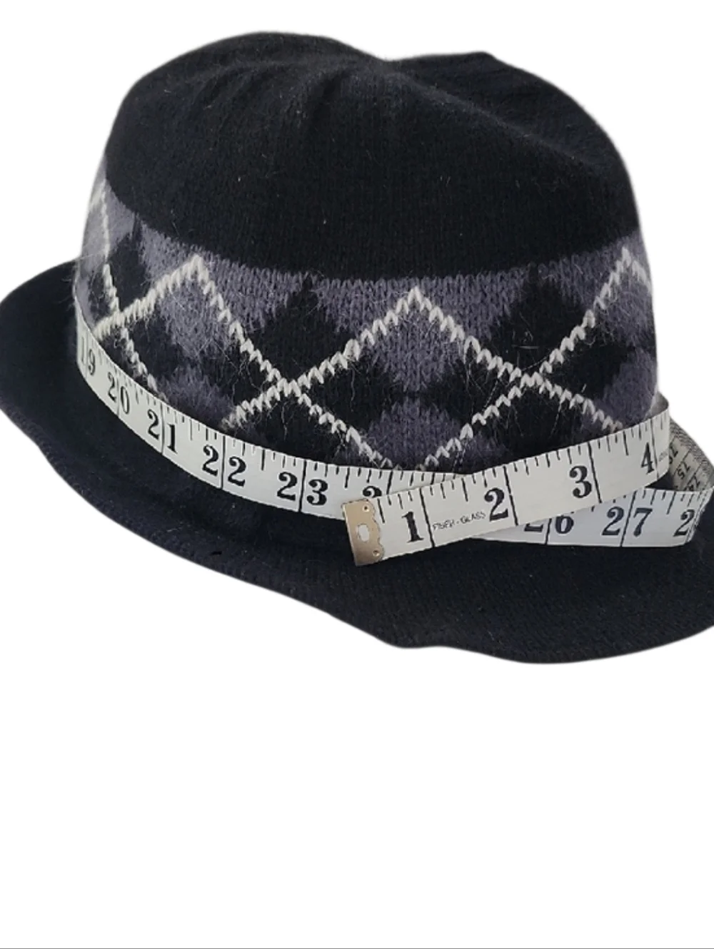 Fedora Cloche Bucket Hat Black And Grey Argyle Knit Wool/ Angora - Unbranded